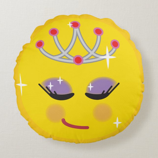 Sparkly Princess Emoticon Rund Kudde (Framsidan)