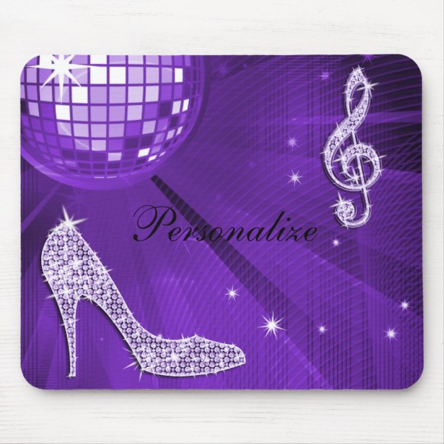 Sparkly purpur lila musik noterar & stiletthälet musmatta (Framsidan)
