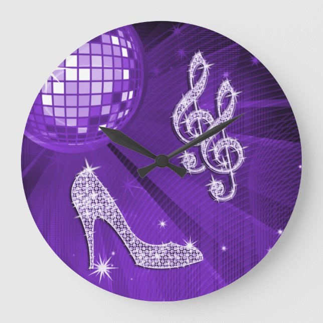 Sparkly purpur lila musik noterar & stiletthälet stor klocka (Framsida)