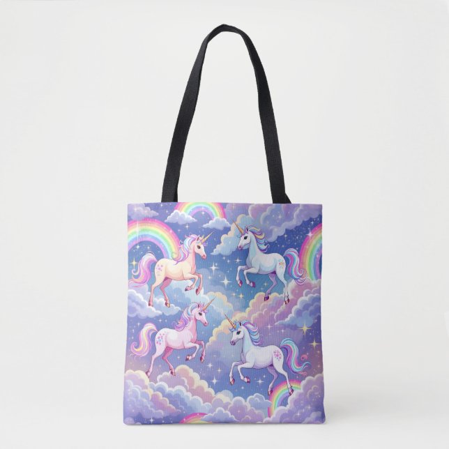 Sparkly rainbow and unicorns on clouds tygkasse (Framsida)