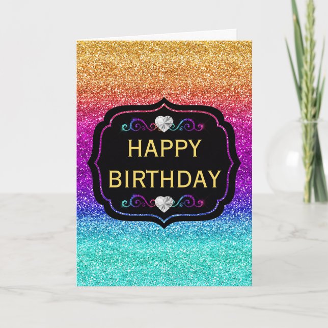 Sparkly Rainbow Gradient Glitter Birthday Kort (Framsida)