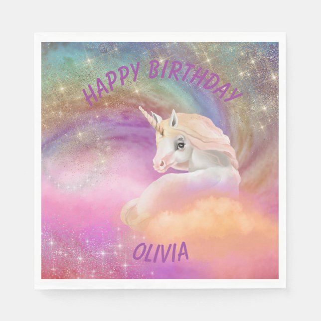 Sparkly Rainbow Universe Unicorn Birthday Pappersservett (Framsidan)
