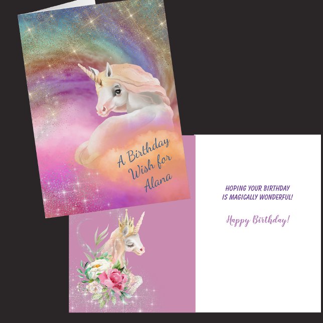 Sparkly Rainbow Universe Unicorn Fantasy Birthday Hälsningskort (Skapare uppladdad)