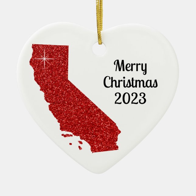 Sparkly Red Glitter California God jul Julgransprydnad Keramik (Framsidan)