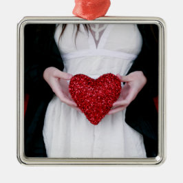 Sparkly Red Kärlek Heart (Alla hjärtans dag) Julgransprydnad Metall