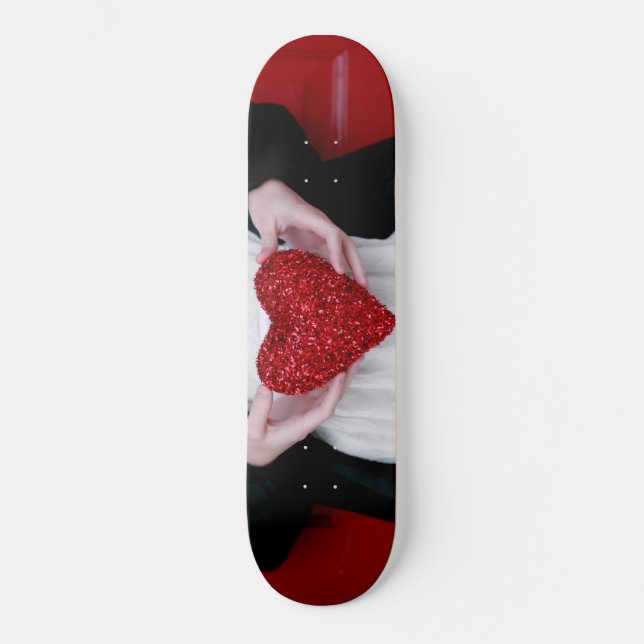 Sparkly Red Kärlek Heart (Alla hjärtans dag) Mini Skateboard Bräda 18,5 Cm (Framsida)