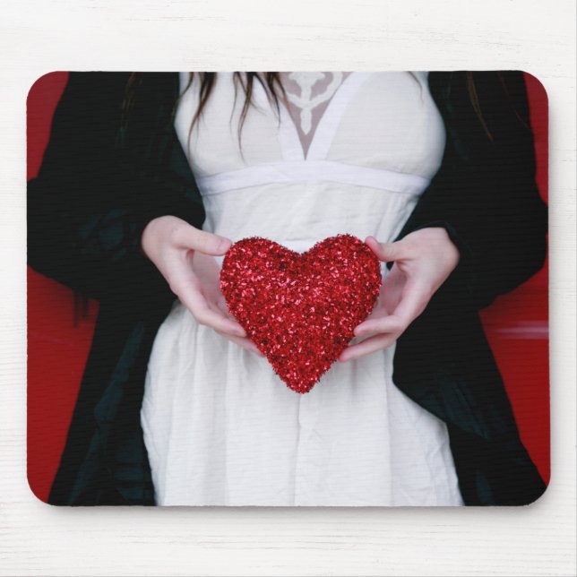 Sparkly Red Kärlek Heart (Alla hjärtans dag) Musmatta (Framsidan)