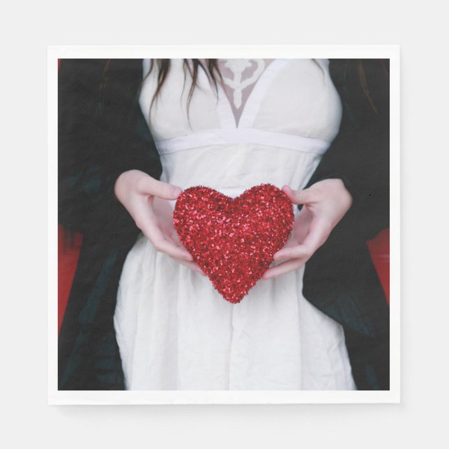 Sparkly Red Kärlek Heart (Alla hjärtans dag) Pappersservett (Framsidan)