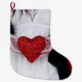 Sparkly Red Kärlek Heart (Alla hjärtans dag) Stor Julstrumpa