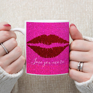 Sparkly Red Läppar Rosa Glitter Kärlek Du får mer Kaffemugg