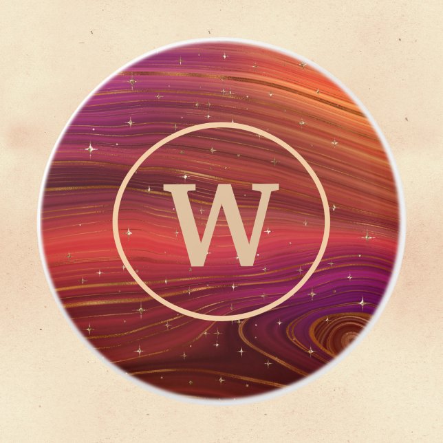 Sparkly Red och Orange Molten Strata med initial Knopp (Skapare uppladdad)