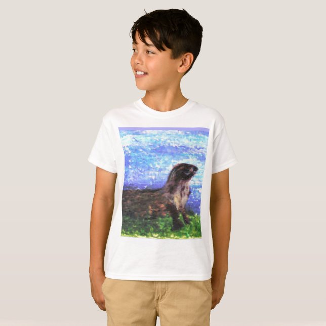 Sparkly River Otter Art Tee Shirt (Hel framsida)