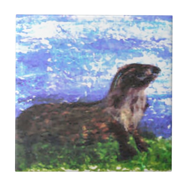 Sparkly River Otter Kakelplatta (Framsidan)