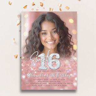 Sparkly Ro Guld Diamonds Chic Foto Sweet 16 Inbjudningar