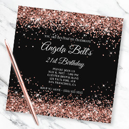 Sparkly Ro Guld Glitter 21:a födelsedagen Black Inbjudningar