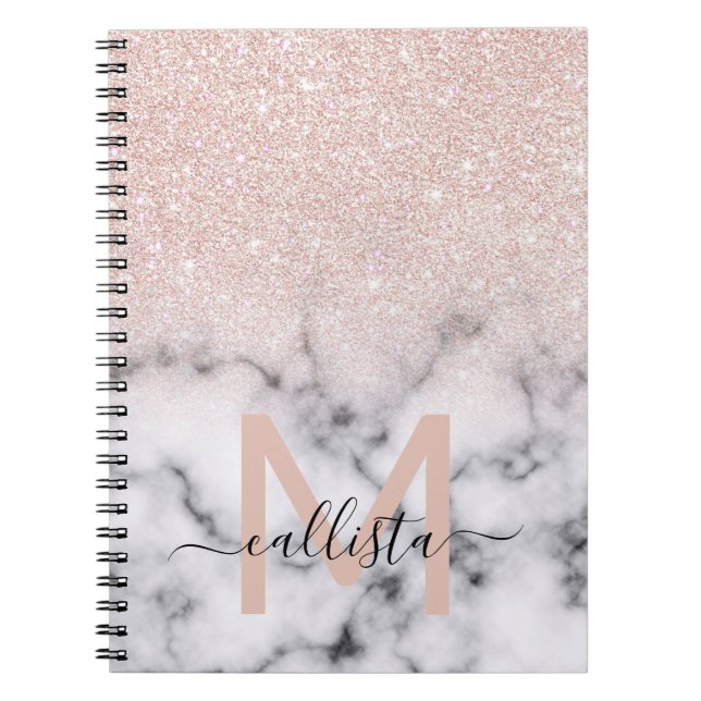 Sparkly Ro Guld Glitter Marble Ombre Anteckningsbok (Framsidan)