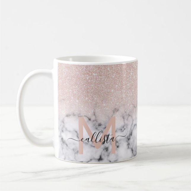 Sparkly Ro Guld Glitter Marble Ombre Kaffemugg (Vänster)