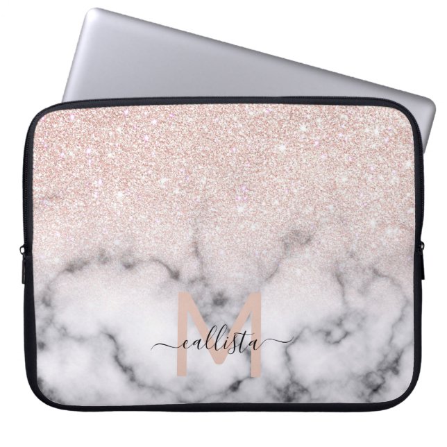 Sparkly Ro Guld Glitter Marble Ombre Laptop Fodral (Framsidan)