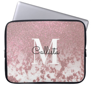 Sparkly Ro Guld Glitter Marble Ombre Monogram Laptop Fodral