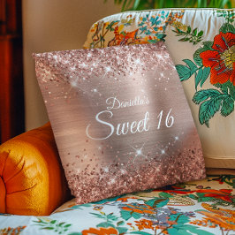 Sparkly Ro Guld Glitter och Foil Sweet 16 Kudde
