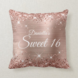 Sparkly Ro Guld Glitter och Foil Sweet 16 Kudde