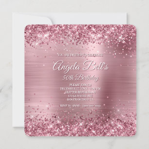 Sparkly Rosa Glitter Brushed Foil 50:e födelsedage Inbjudningar