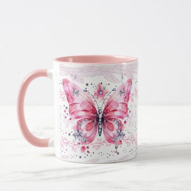 Sparkly Rosa Glitter Fairy Butterfly Mugg (Vänster)