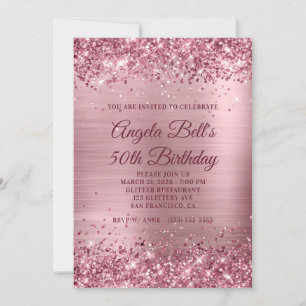 Sparkly Rosa Glitter och Foil 50:e födelsedagen Inbjudningar