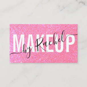 Sparkly Rosa Glitter Typography Makeup Artist Visitkort