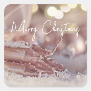 Sparkly Rosa Julgran och julljus Fyrkantigt Klistermärke