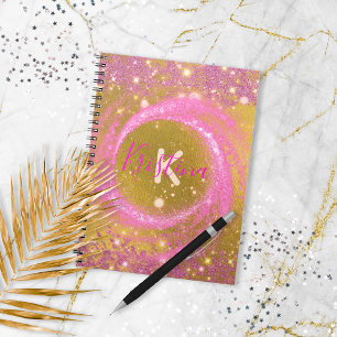 Sparkly Rosa och Guld Glitter Foil Finare Anpassni Anteckningsbok