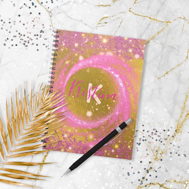 Sparkly Rosa och Guld Glitter Foil Finare Anpassni Anteckningsbok (Skapare uppladdad)