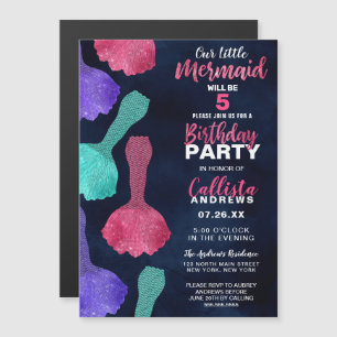 Sparkly Rosa Teal Glitter Sjöjungfru Svan födelsed Magnetisk Inbjudningskort