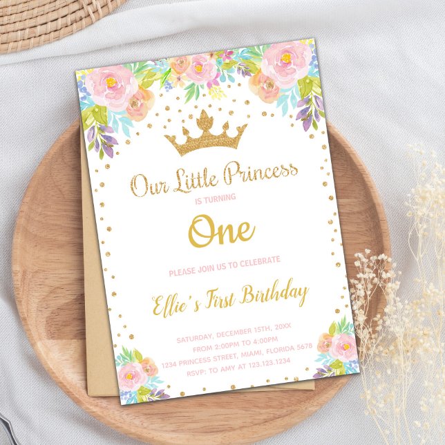 Sparkly Royal Party-kort för flickor Inbjudningar (Glitter Crown Princess Birthday Invitations)