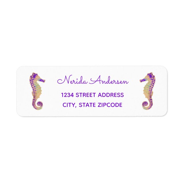 Sparkly Seahorse Address Label Returadress Etikett (Framsidan)