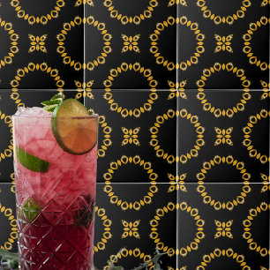 Sparkly Shiny Luxury Elegant Guld & Black Mönster Kakelplatta