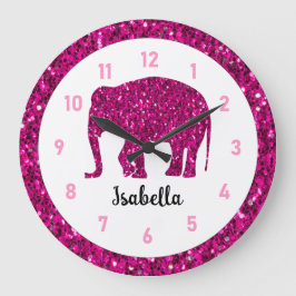 Sparkly shock rosa Elephant-eget namn Stor Klocka