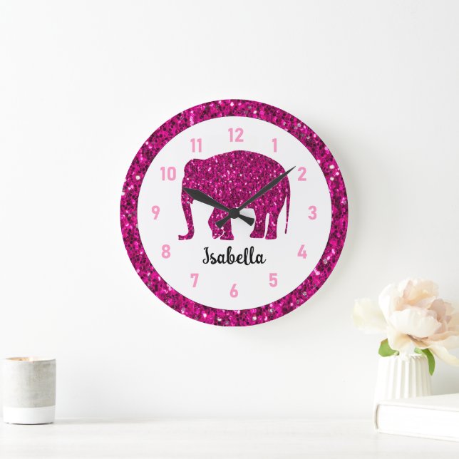 Sparkly shock rosa Elephant-eget namn Stor Klocka (Hem)