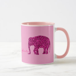 Sparkly shock rosa Elephant faux sparkles on rosa Mugg