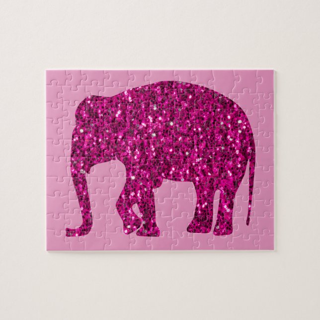 Sparkly shock rosa Elephant faux sparkles Pussel (Horisontell)