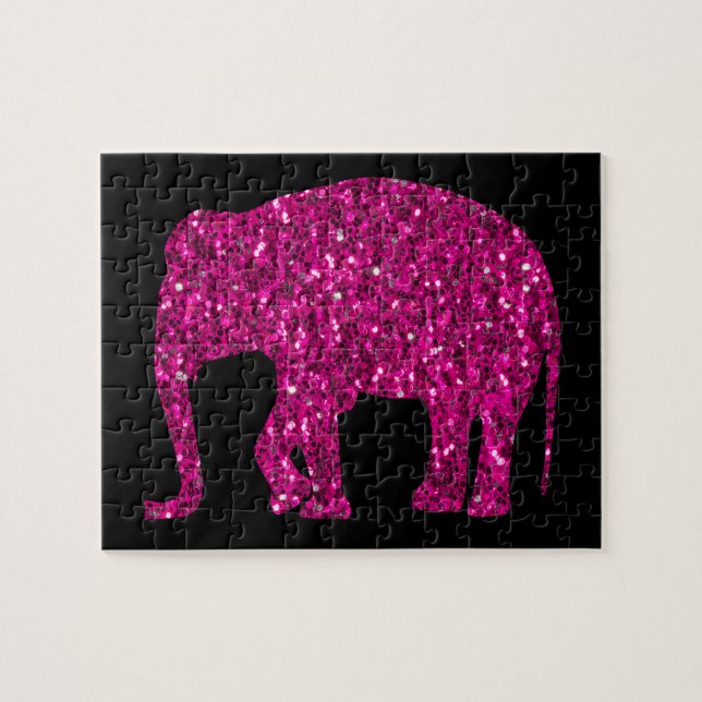Sparkly shock rosa Elephant faux sparkles Pussel (Horisontell)