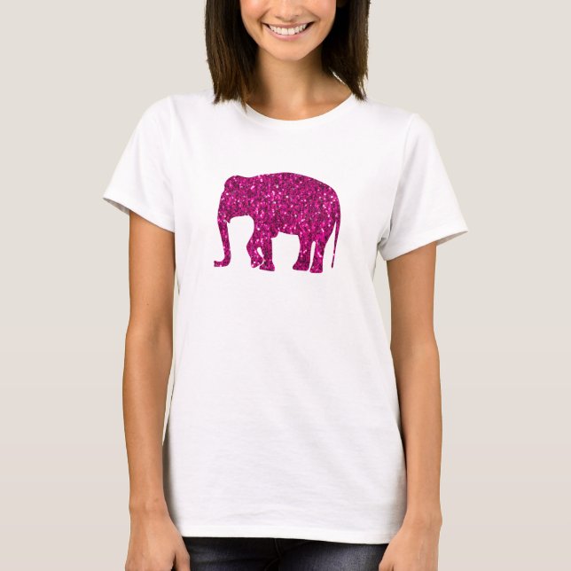 Sparkly shock rosa Elephant faux sparkles T Shirt (Framsida)