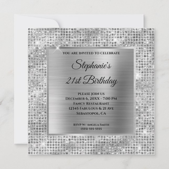 Sparkly Silver Diamond Studed Foil 21 Birthday Inbjudningar (Framsida)