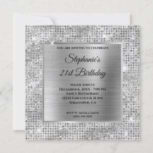 Sparkly Silver Diamond Studed Foil 21 Birthday Inbjudningar
