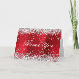 Sparkly Silver Faux Glitter Ro Red Foil Tack Kort
