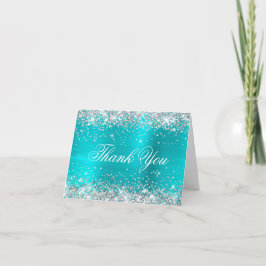 Sparkly Silver Faux Glitter Turquise Blue Foil Tack Kort