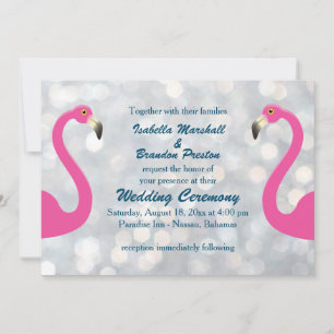 Sparkly Silver Flamingo bröllopsinbjudan Inbjudningar