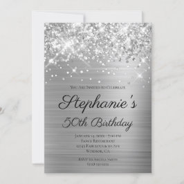 Sparkly Silver Foil Elegant Script 50:e födelsedag Inbjudningar