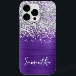 Sparkly Silver Glitter Ametyst Glam Namn<br><div class="desc">Anpassa det moderna handskrivna stil-skriptet för att skapa ditt eget fodral. Lägg till en monogramsstart för att skapa en första inledande namn-kombination. Flickfaux silver glitter och borstat i lila metall-folie trycks som ett foto.</div>