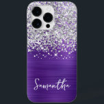 Sparkly Silver Glitter Ametyst Glam Namn<br><div class="desc">Anpassa det moderna handskrivna stil-skriptet för att skapa ditt eget fodral. Lägg till en monogramsstart för att skapa en första inledande namn-kombination. Flickfaux silver glitter och borstat i lila metall-folie trycks som ett foto.</div>